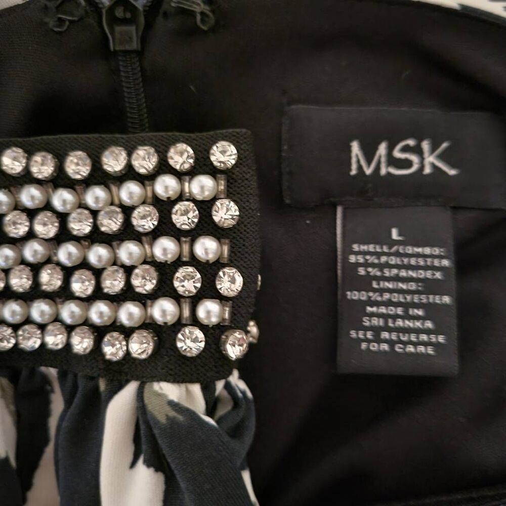 MSK Black & White Rhinestone Pearl Cuffs Pants Jumpsuit - Picture 9 of 11